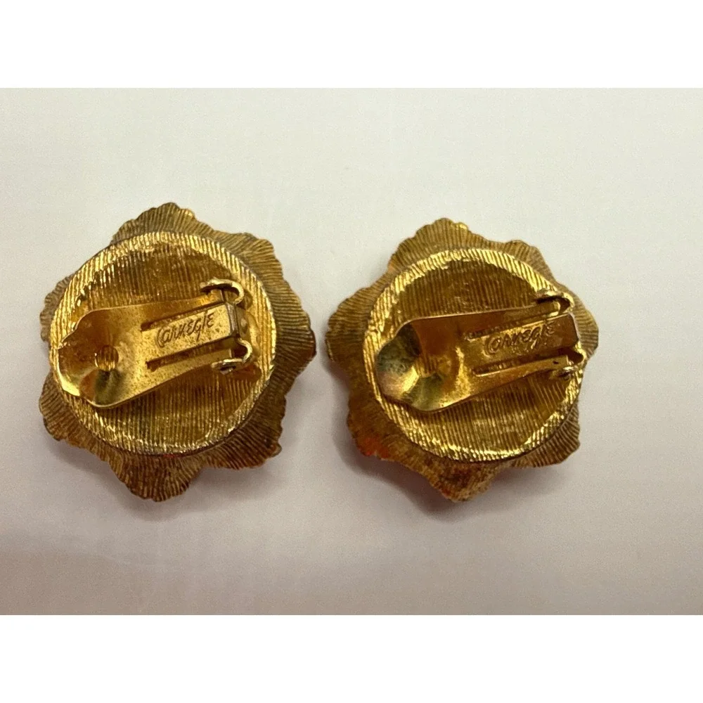 Hattie Carnegie Jewelry Set Womens Gold Orange Ruffle Clamper‎ Bracelet Earrings